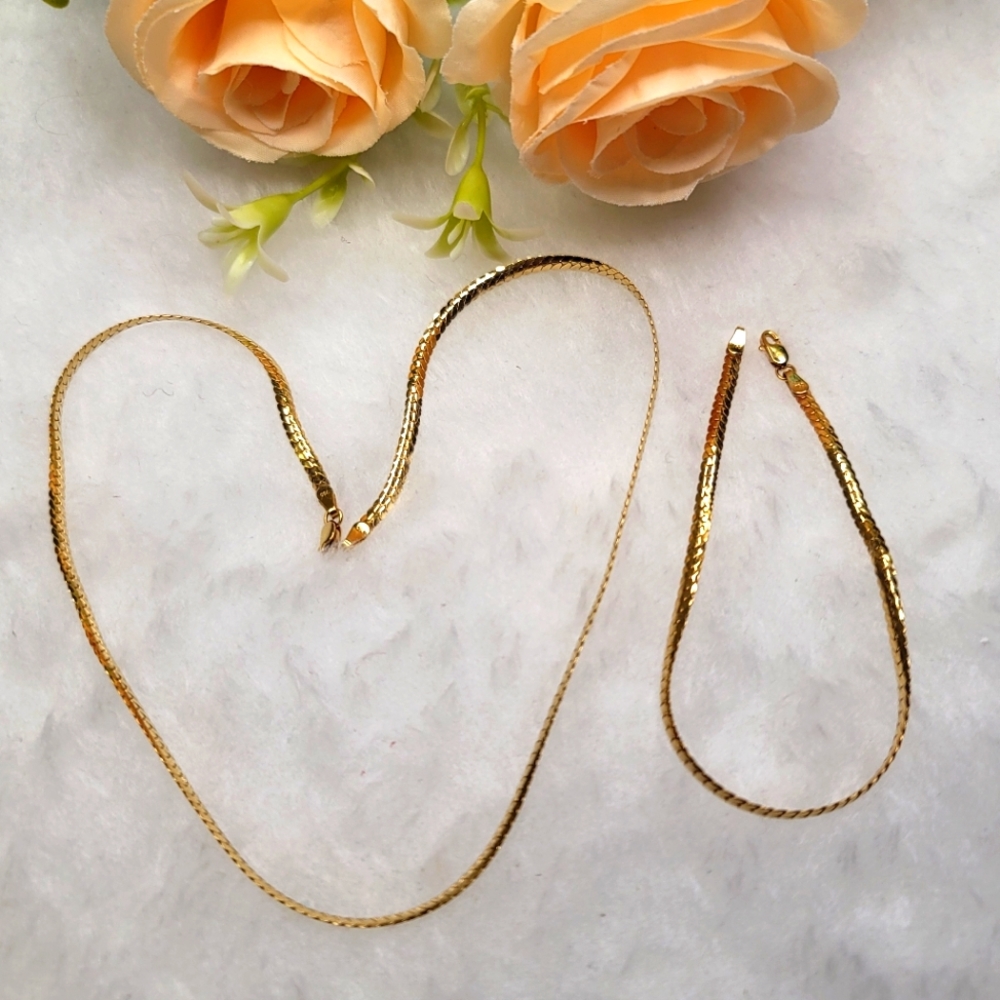 18K Elegant Snake Gold Chain and Snake Bracelet Set
